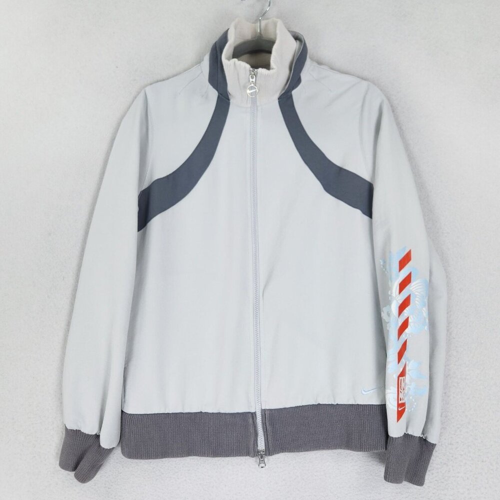 Nike Jacket Womens Medium Gray Vintage Lightweight Windbreaker Full Zip Swoosh